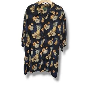 David Taylor Men’s Hawaiian Pineapple Floral Button-Down Shirt Rayon